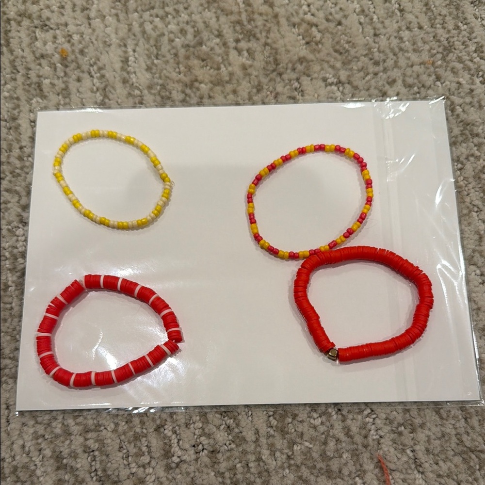 Red and Yellow Beaded Stretch Bracelet Set